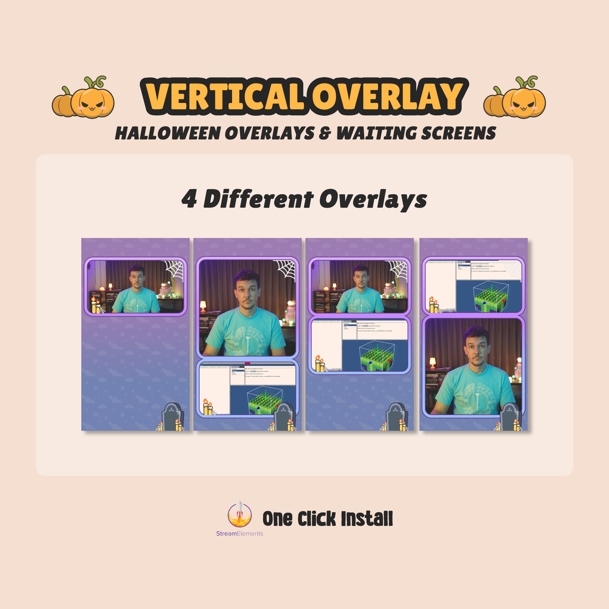 Vertical Overlays & Waiting Screens for TikTok, Twitch, YouTube Vertical Streaming