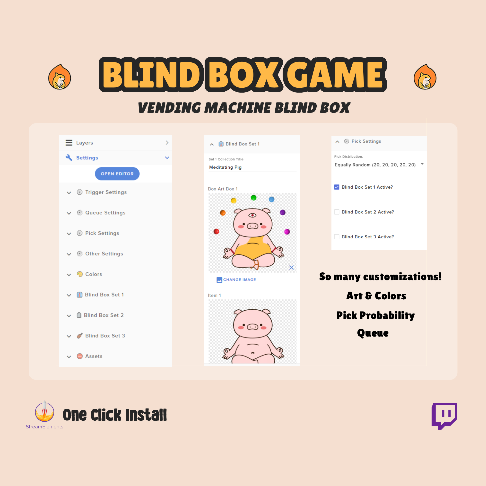 Twitch Blind Box Vending Machine Widget - Labubu Style Blind Box Chat Game