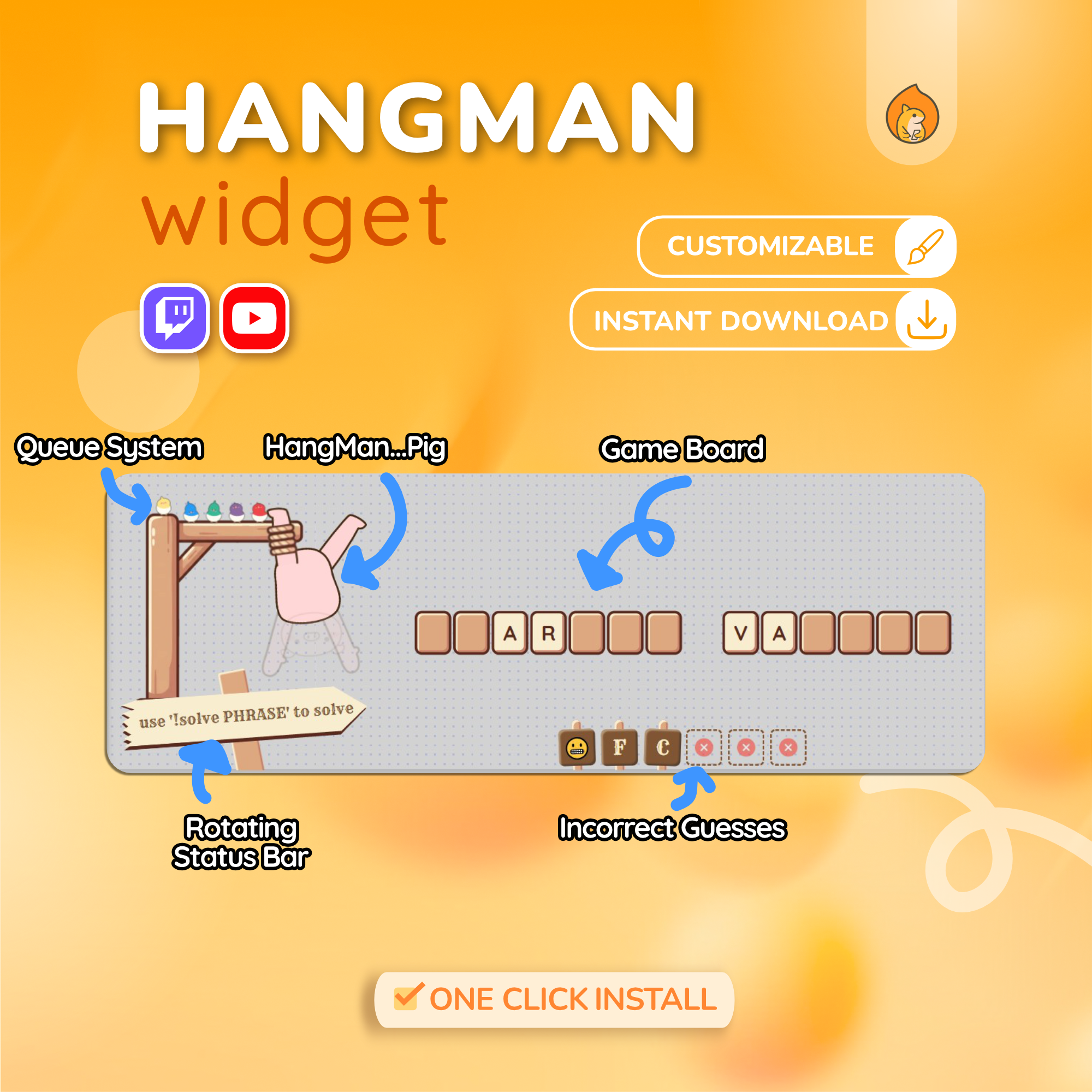 Hangman Twitch Overlay Game - YouTube Custom Widget