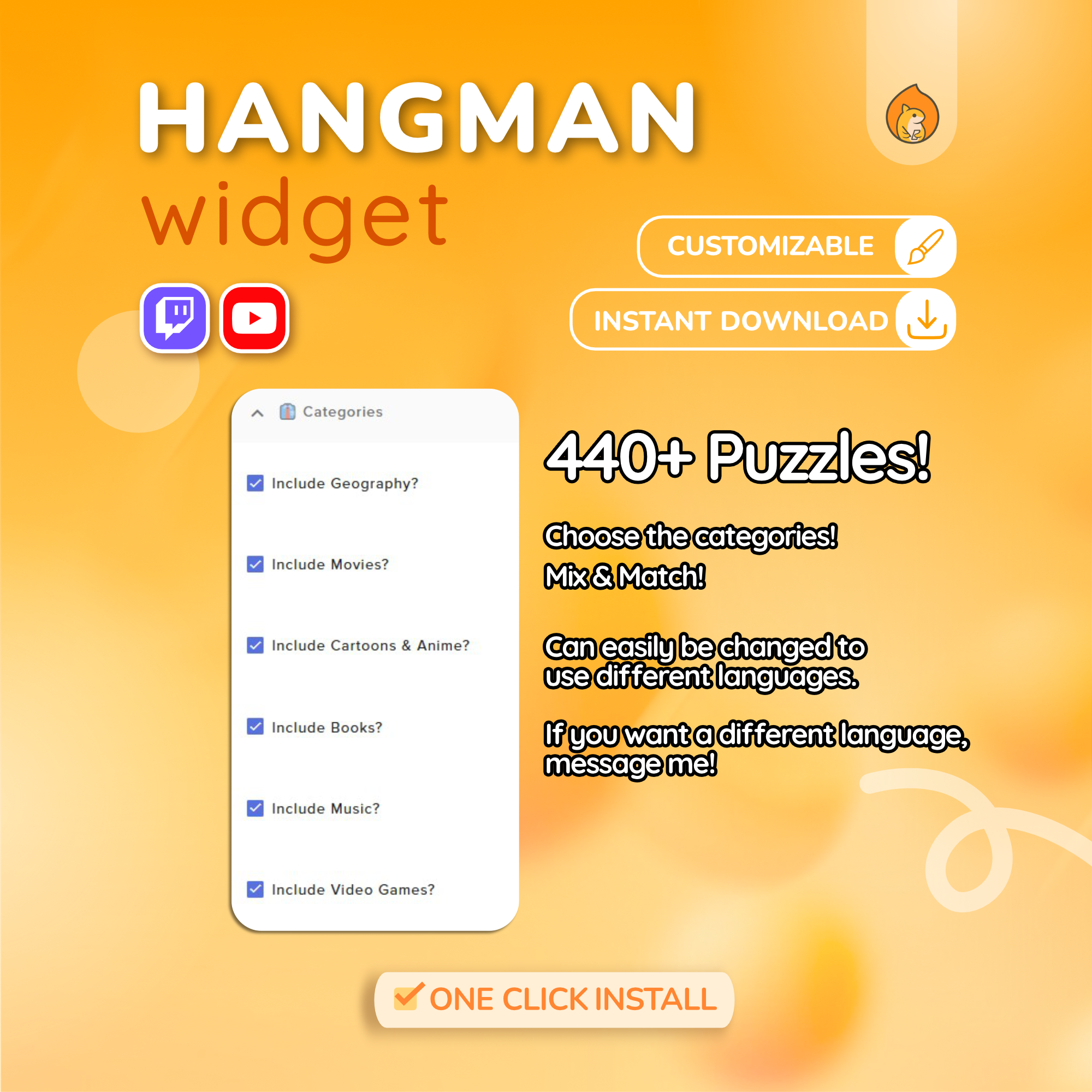 Hangman Twitch Overlay Game - YouTube Custom Widget