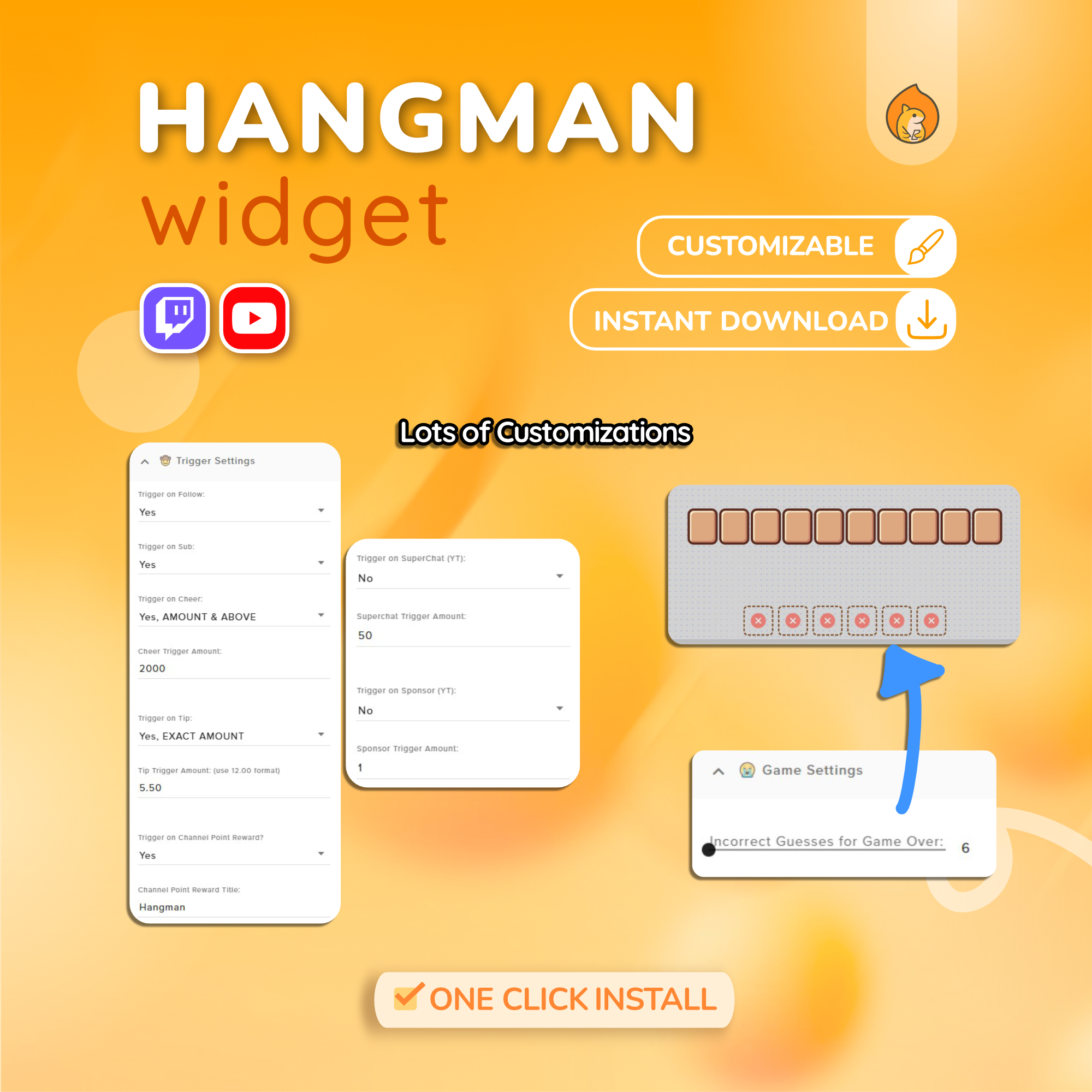 Hangman Twitch Overlay Game - YouTube Custom Widget